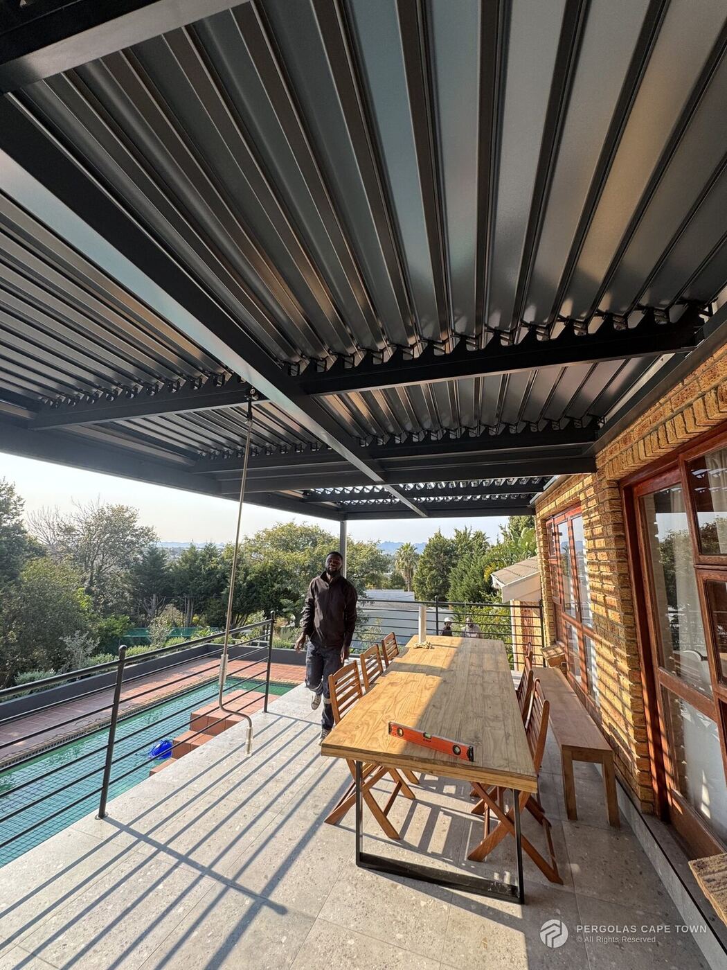 Full charcoal louvred pergola bellville