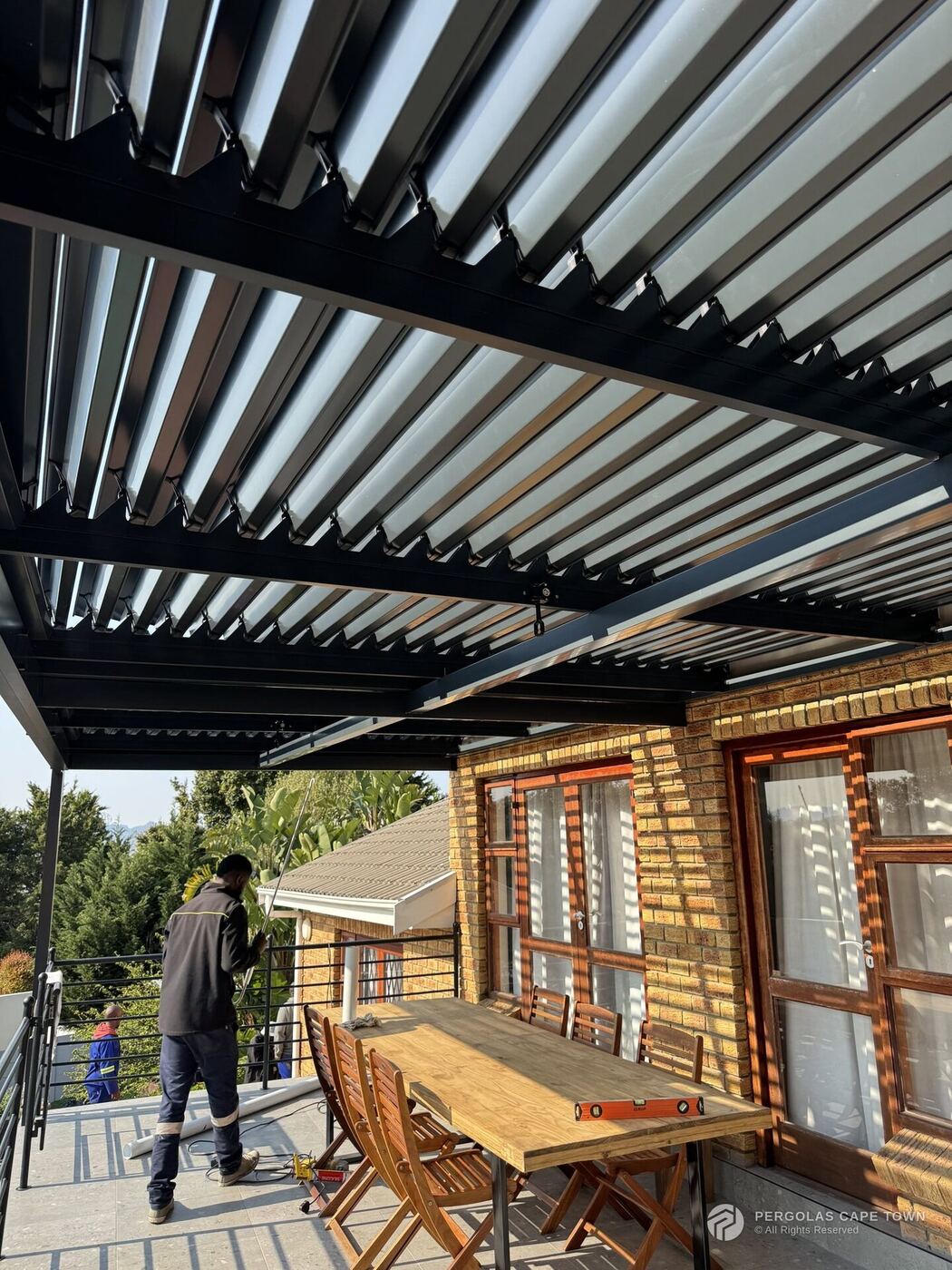 Full charcoal louvred pergola bellville
