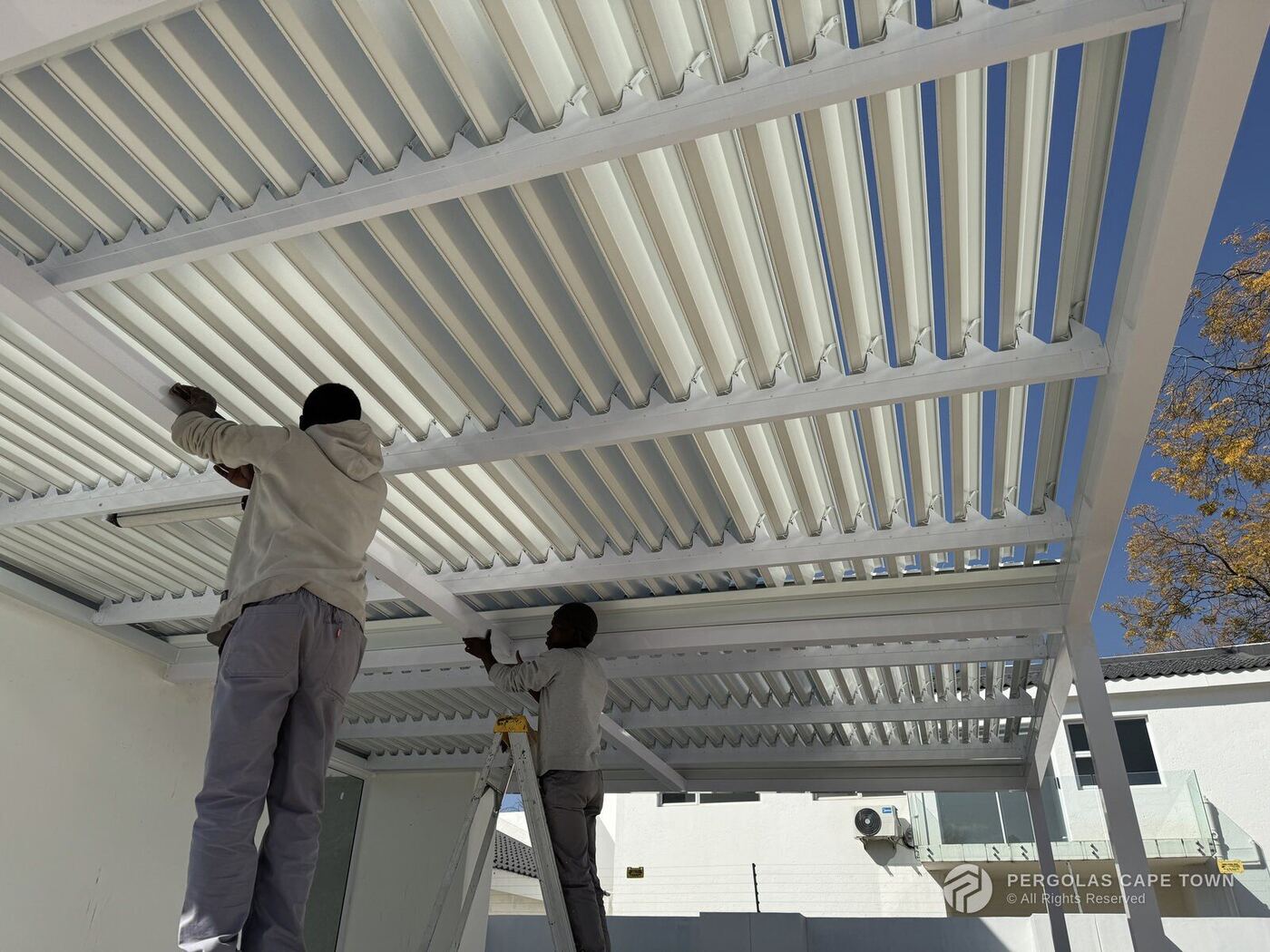 Aluminium louvre roof installation on the Atlantic Seaboard, Cape Town
